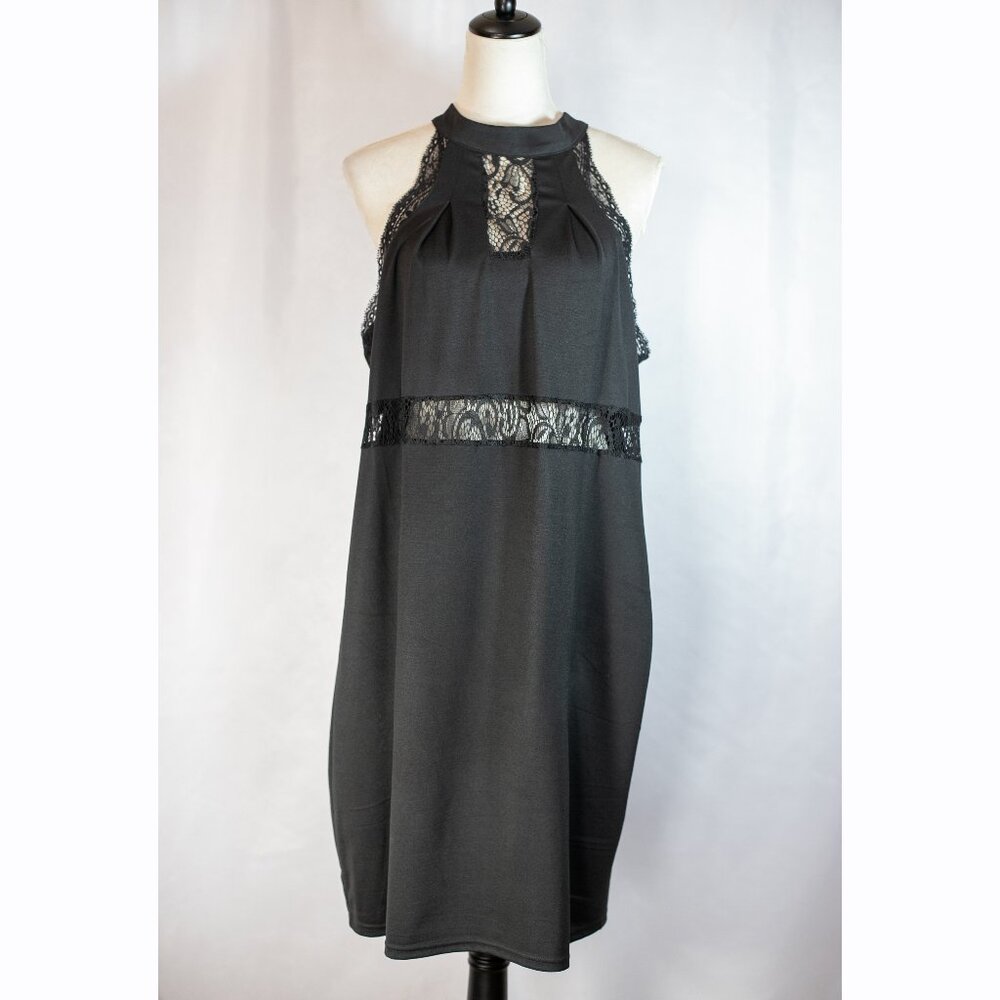 NWT Yoins Womens Black Dress Halter Neck Lace Waist Size 18
